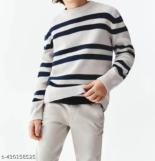 Striped wool sweater, lightweight and soft, perfect for kids aged 3-11, premium quality Daffodil Wool made in India