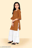Viscose rayon solid-pattern sharara kurta set for kids (5-6yrs - 12-13yrs), Indian traditional wear without dupatta on display