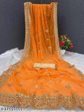 Embroidered Georgette mirror trend saree with separate dupion silk blouse, Indian traditional attire