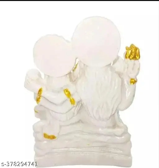 White and gold marble Shiva Parvati Ganesh idol statue for home decor and office temple, pack of 1 (10x10x10 inches)
