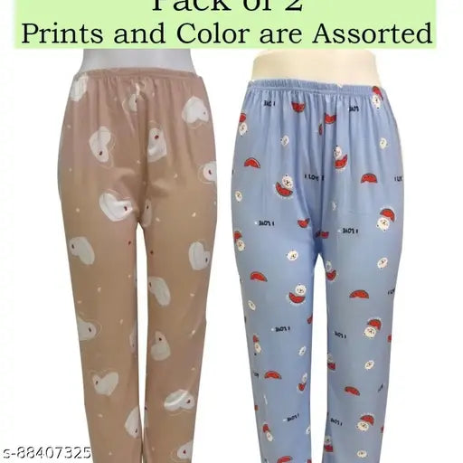 Chiffon printed cotton ladies track pant night dress (pack of 2), ideal for yoga and outdoor activities