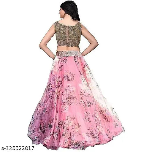 Pink net lehenga-choli fusion wear set with embroidered patterns, ideal for ethnic events for girls aged 3-16 years or free size. Made in India