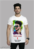 White personalized polyester half sleeve round neck t-shirt for men, printed with your photo. Lightweight and moisture-wicking