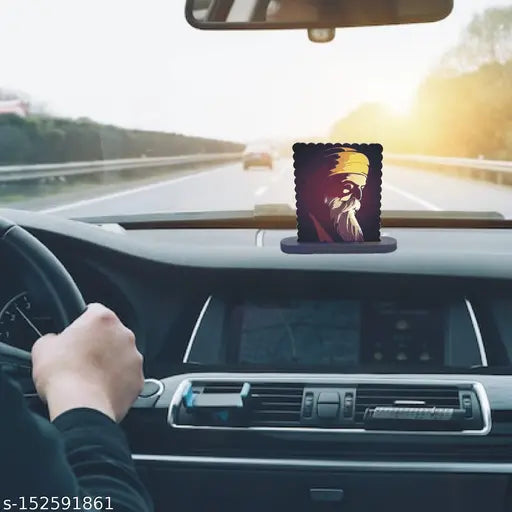 Guru Nanak Dev Ji MDF idol showpiece, religious decor accessory for car dashboards, 10.5x10.5 cm, India origin