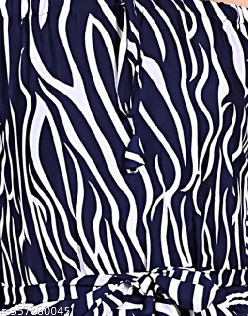 Navy Blue Off-Shoulder Crepe Women's Jumpsuit with Two Pockets & Full Sleeves - SHIVAYA SE, Zebra print, S/M/L/XL sizes available