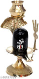 Brass Shivling with trishul and lota for home pooja worship, authentic Indian art piece (11 cm L x 10 cm H)