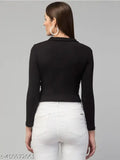 Casual black cotton-blend long sleeves top for women, solid design, available in S, M, L, XL. Similar pink version also available for sizes XS to L. Comfortable, soft fabric made in India