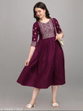 Embroidered rayon three-quarter sleeve Jolly Wine kurti, stylish Indian fashion wear for any season