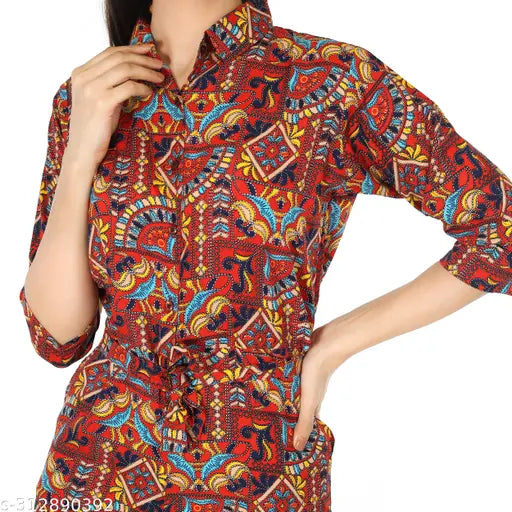 Multicolor crepe jumpsuit, premium quality, versatile attire, vibrant design by Pearl N Vera on fashionable woman
