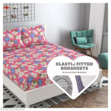 White glace cotton floral fitted bedsheet set (90x100) with 2 pillow covers, ideal for summer, made by Prosseya in India