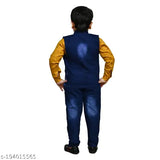 Yellow Denim Ethnic Boys Jacket, Solid design for 6-12 Months, Indian handcrafted boys' suit jacket