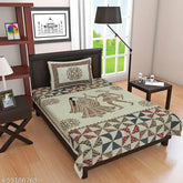 Green Maroon Barmeri Dandiya bedsheet, 100% cotton, superfine quality flat sheets with traditional Rajasthani screen printing, single size with one pillow cover