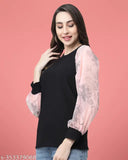 Maroon georgette top for women, long sleeves, solid pattern - S, M, L, XL, XXL