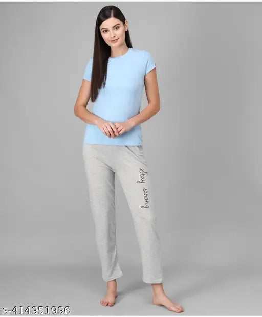 Trendy cotton blend women's trackpant pyjama, calf-length style with pockets, premium quality fabric, M/L/XL sizes, made in India