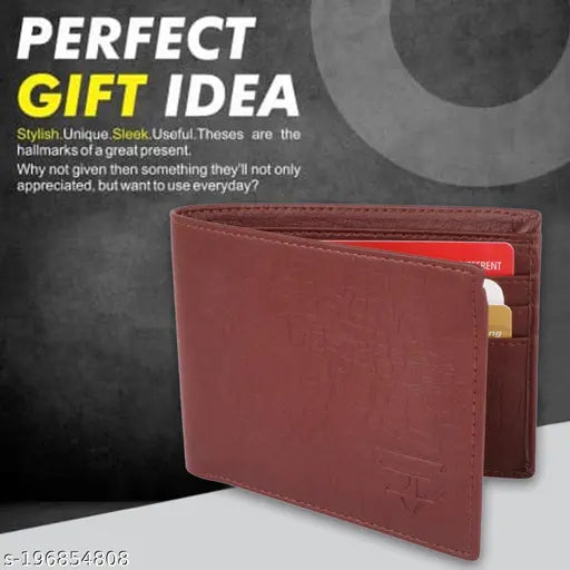 Brown faux leather men's wallet (Min-10 card slots), featuring solid design and multiple compartments, ideal for essential storage
