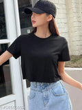 Women's cotton half-sleeve crop t-shirt, solid color, XS to XXXXL sizes on size chart, India origin