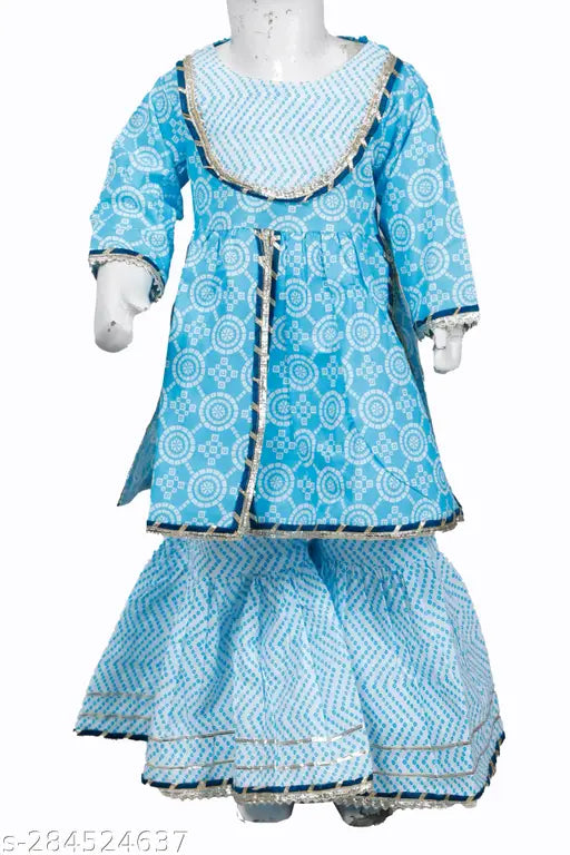 Little dream cotton A-line sharara kurta for baby girl, printed with vibrant patterns, perfect for playtime and special occasions (sizes: 12-18M, 18-24M, 2-3Y, 3-4Y, 4-5Y, 5-6Y, 6-7Y)