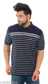 Striped cotton blend pique polo T-shirt, premium quality for men's casual wear, India origin