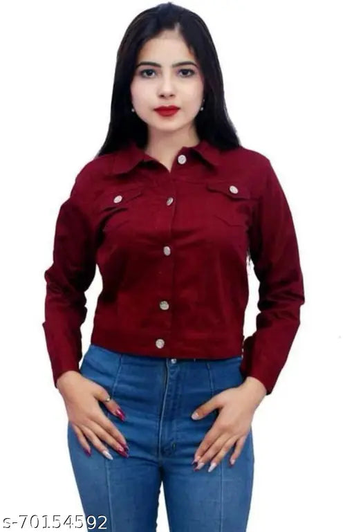 Trendy denim full sleeve cotton jacket & waistcoat, solid blue for women and girls