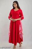 Rayon Anarkali printed kurta with dupatta, solid color three-quarter sleeves for women and girls, Indian traditional wear