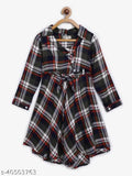 Cotton blend checked shirt dress with belt for girls aged 4-7 years, features long sleeves and comes in red, black, grey, and white