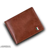 Tan PU casual modern men's wallet, 5 compartments, solid net design, durable leather feel, compact size for pocket, additional photo/card sleeves, ideal gift accessory