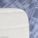 Grey cotton elastic fitted bedsheets with 2 king-size pillow covers, superfine checked pattern for double beds, made in India