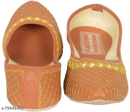 Embellished tan synthetic Tan Women's Bellie Punjabi Jutti - Indian partywear for women's footwear collection