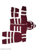 Woolen striped white winter set for newborn babies (0-9 months), including sweater with cap, pajama, and socks. Made in India