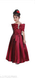 Modern classy girls gown, maroon maxi dress made of silk blend, short sleeves for 2-3 to 9-10 years old children's fashion in India