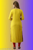 Yellow rayon straight embroidered kurta, three-quarter sleeves, vibrant Indian fashion