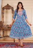 Trendy cotton embroidered anarkali kurta in floral print, size M-6XL, perfect for ethnic wear with gota detailing & 3/4 sleeves
