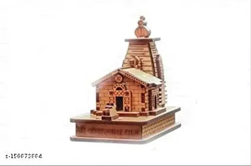 Handcrafted Kedarnath Wooden Temple Showpiece, Pinewood miniature replica, Indian artisanal decor