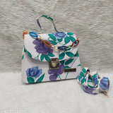 Flower print PU tote bag, 2 compartments, free size for stylish storage