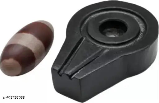 Natural Narmada Stone Shiva Lingam with Marble Nandhi, 5" x 5" x 5", handcrafted in India