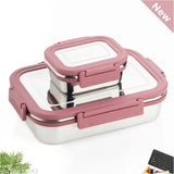 Pink stainless steel 1000ml leak-proof tiffin box with dual compartments, ideal for school/office meals