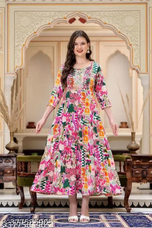 Multi-colour rayon kurta, printed combo three-quarter sleeve for women, various sizes available from S to XXXL, Indian ethnic wear