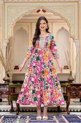 Multi-colour rayon kurta, three-quarter sleeve print combo, women's fashion clothing on hanger