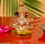 Golden crystal Ganesha statue, home temple decoration, intricate two-faced glass idol