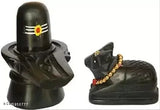 Black marble Shivling Nandi for pooja, decorative showpiece for home or office, handcrafted with poly resin