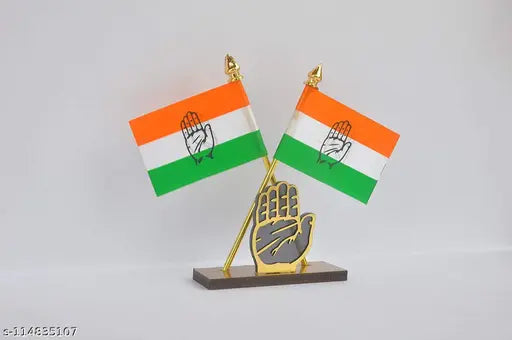 Indian-made Congress Party car dashboard flag with symbol