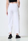 White cotton blend cargo pants for women and girls, stylish 4 pockets design, perfect for everyday wear and various occasions