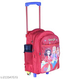 Red waterproof polyester school trolley bag, 16 inches x 30 L, perfect for kids. Durable Indian Riders Zoo design with adjustable straps and A4 notebook storage