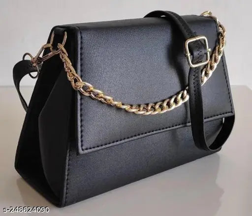 Black leather crossbody sling bag, fancy design with 2 compartments for women's fashion accessories