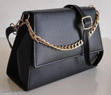 Black leather crossbody sling bag, fancy design with 2 compartments for women's fashion accessories
