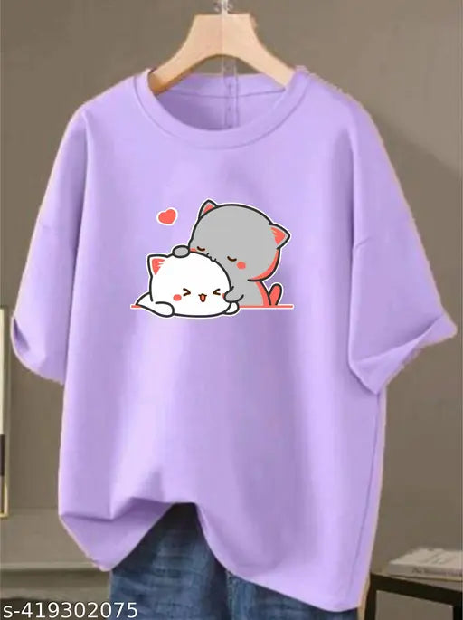 Fancy cotton blend oversized t-shirt for women & girls, featuring printed design with long sleeves