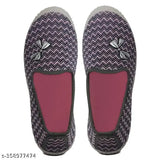 Striped synthetic ballerinas in sizes IND-6, IND-8 - Casual women's slip-on flats from Ovee Bellies, India