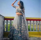 Indian Wedding Dress: Quick Mart Girls Net Lehenga Choli, embroidered, semi-stitched in satin silk. Suitable for kids' festive wear