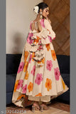 Georgette Anarkali Kurta Pant & Dupatta Set, size S-XXL, floral print, three-quarter sleeves, Indian fashion, handcrafted