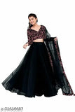 Velvet and net Abhisarika Fabulous Women Lehenga with embroidered top, solid bottom & embellished dupatta, semi-stitched (WS: 44in, L: 44in, DL: 2.2in), Indian origin